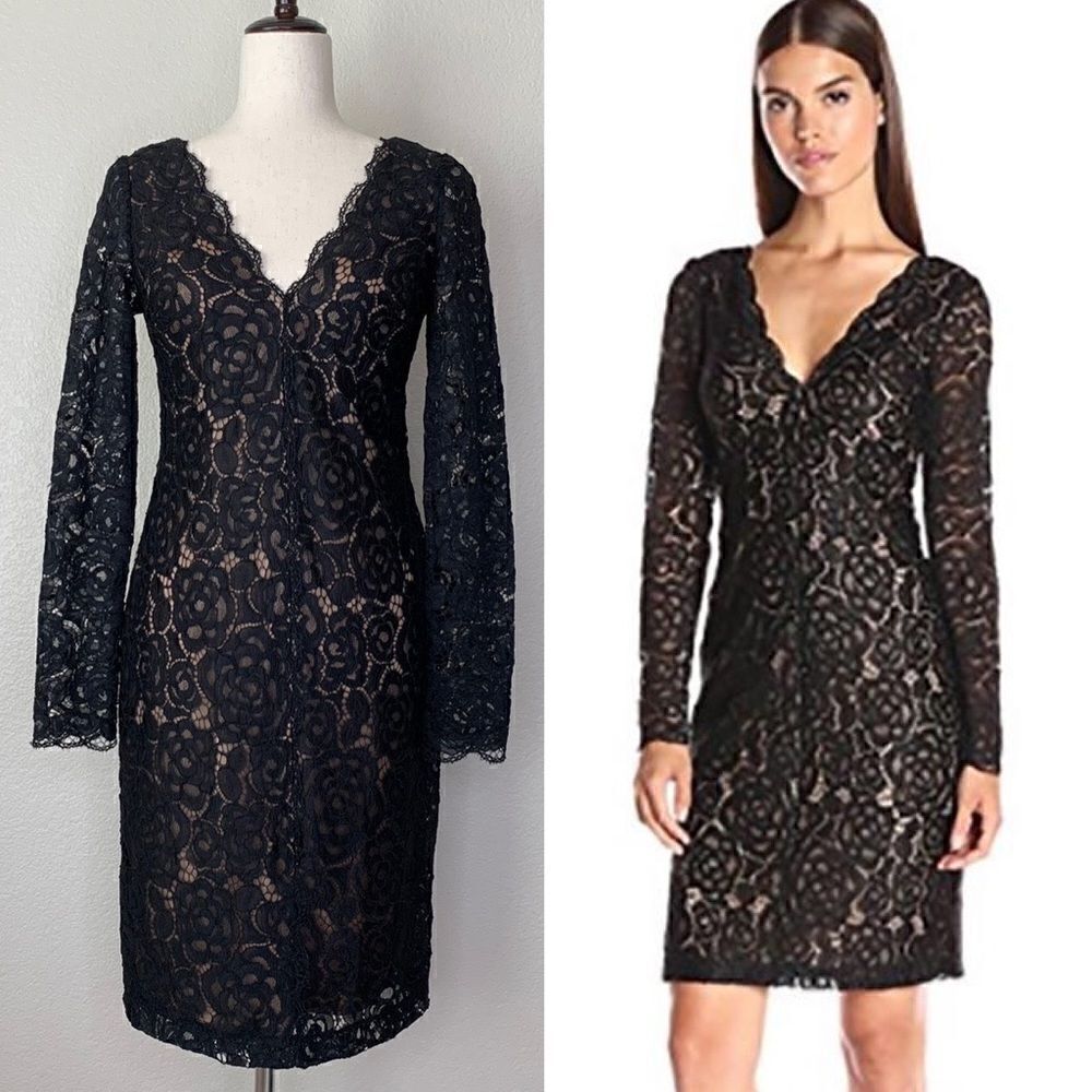 Vera Wang Black Lace Cocktail Sheath Dress, Size 4